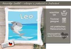 CreaDesign Dekokissen Kinder 40 X 40 Cm Hai Mit Name Personalisiert -Spielzeugladen 30545607 05