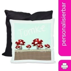 CreaDesign Dekokissen Kinder 40 X 40 Cm Pilz Hellblau Mit Name Personalisiert