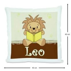 CreaDesign Dekokissen Kinder 40 X 40 Cm Leselöwe Braun Mit Name Personalisiert -Spielzeugladen 30545648 03