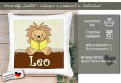 CreaDesign Dekokissen Kinder 40 X 40 Cm Leselöwe Braun Mit Name Personalisiert -Spielzeugladen 30545648 05
