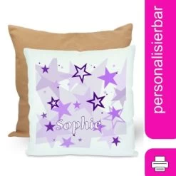 CreaDesign Dekokissen Kinder 40 X 40 Cm Sterne Lila Mit Name Personalisiert