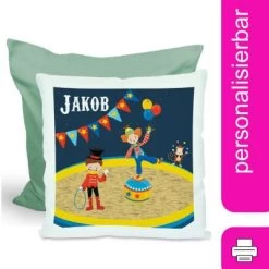 CreaDesign Dekokissen Kinder 40 X 40 Cm Zirkus Mit Name Personalisiert