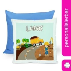 CreaDesign Dekokissen Kinder 40 X 40 Cm Baustelle Mit Name Personalisiert