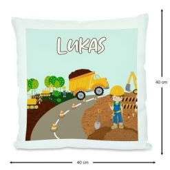 CreaDesign Dekokissen Kinder 40 X 40 Cm Baustelle Mit Name Personalisiert -Spielzeugladen 30545944 03