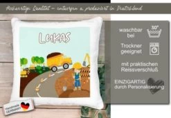 CreaDesign Dekokissen Kinder 40 X 40 Cm Baustelle Mit Name Personalisiert -Spielzeugladen 30545944 05