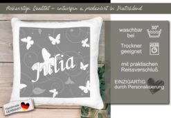 CreaDesign Dekokissen Kinder 40 X 40 Cm Schmetterling Grau Mit Name Personalisiert 12 CreaDesign Dekokissen Kinder 40 X 40 Cm Schmetterling Grau Mit Name Personalisiert -Spielzeugladen 30546007 05