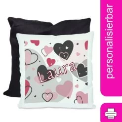 CreaDesign Dekokissen Kinder 40 X 40 Cm Herz Rosa Grau Mit Name Personalisiert