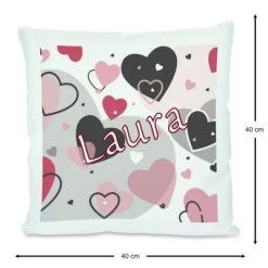 CreaDesign Dekokissen Kinder 40 X 40 Cm Herz Rosa Grau Mit Name Personalisiert -Spielzeugladen 30546017 03