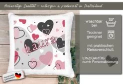 CreaDesign Dekokissen Kinder 40 X 40 Cm Herz Rosa Grau Mit Name Personalisiert -Spielzeugladen 30546017 05