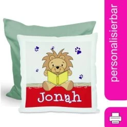 CreaDesign Dekokissen Kinder 40 X 40 Cm Leselöwe Rot Mit Name Personalisiert
