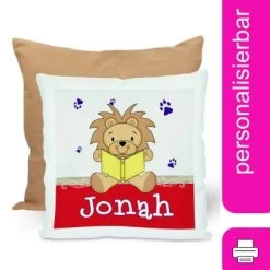 CreaDesign Dekokissen Kinder 40 X 40 Cm Leselöwe Rot Mit Name Personalisiert
