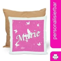 CreaDesign Dekokissen Kinder 40 X 40 Cm Schmetterling Rosa Mit Name Personalisiert