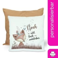 CreaDesign Dekokissen Kinder 40 X 40 Cm Fuchs Indianer Mit Name Personalisiert
