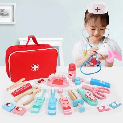 Enbaoxin Holzsimulation Arzt Spielzeugset Kinderkrankenschwester-Stoff-Arzt-Spielzeug 5 Enbaoxin Holzsimulation Arzt Spielzeugset Kinderkrankenschwester-Stoff-Arzt-Spielzeug – Bild 3